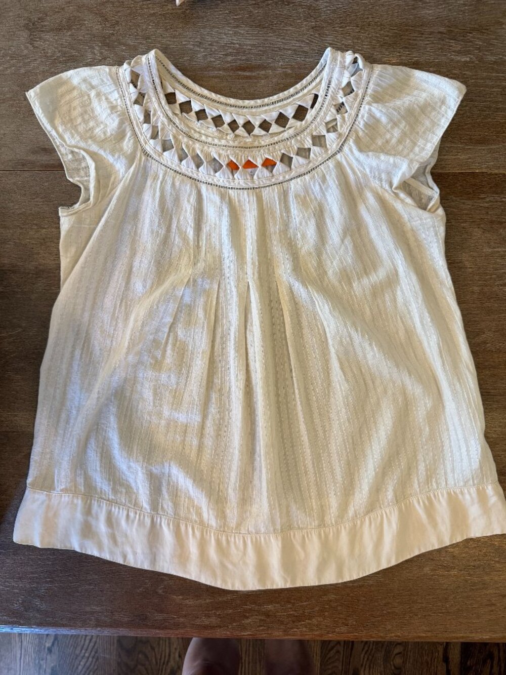 Cynthia Steffe Ivory Woven Lattice Neckline Top Sz 4
